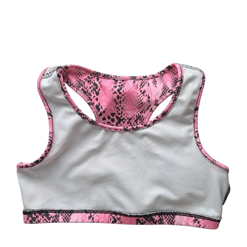 Justice Pink and Black Snake-Print Athletic Razor Back Bra (girl size 10)